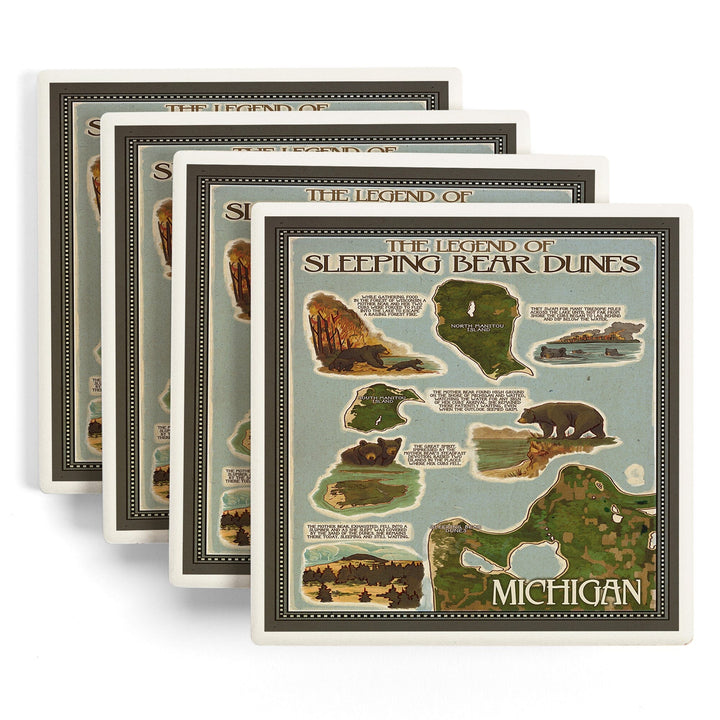 Sleeping Bear Dunes, Michigan, Legend Map, Coasters Coasters Lantern Press