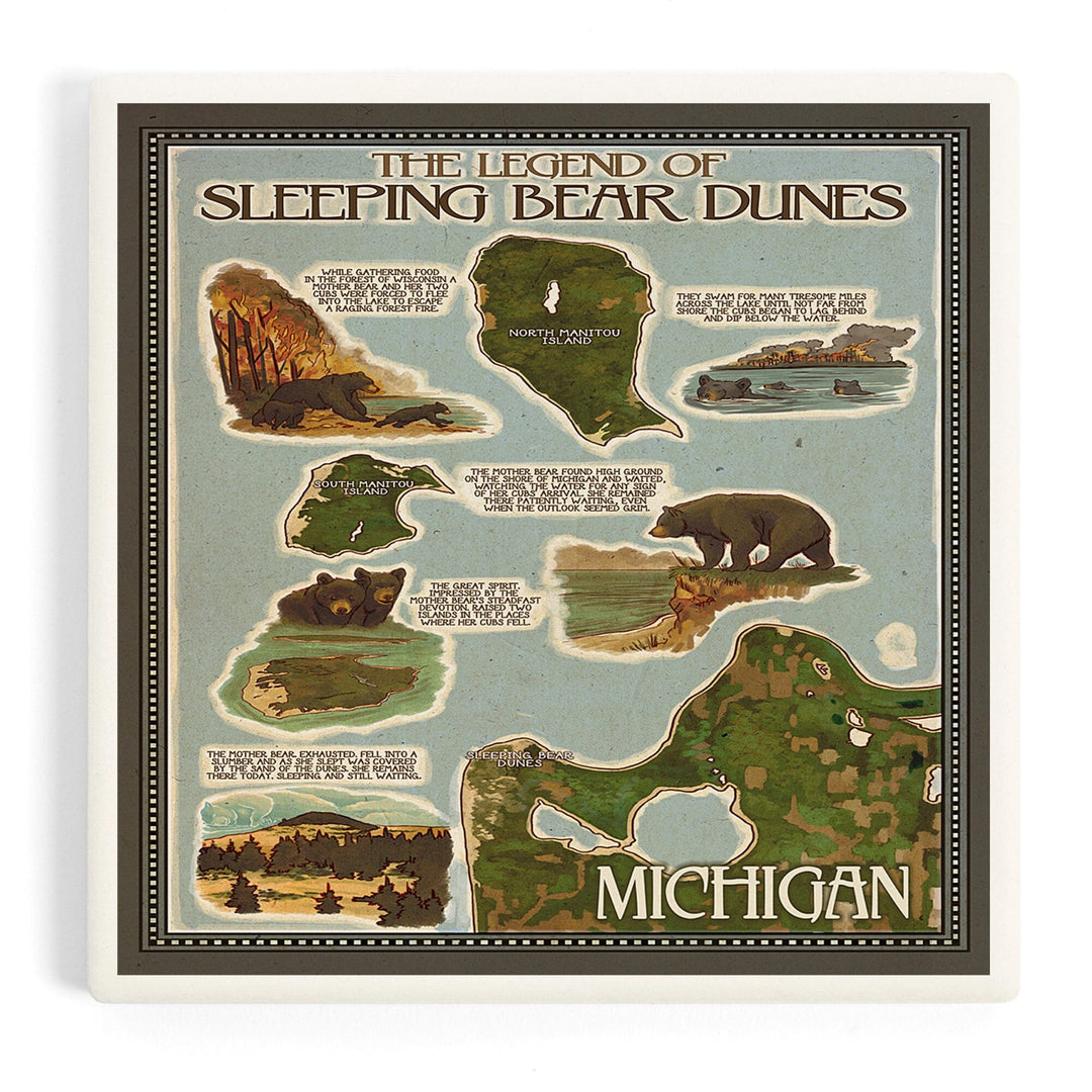 Sleeping Bear Dunes, Michigan, Legend Map, Coasters Coasters Lantern Press Coaster
