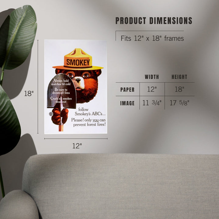 Smokey Bear, ABCs, Shovels, Officially Licensed Vintage Poster, Art & Giclee Prints Art Lantern Press