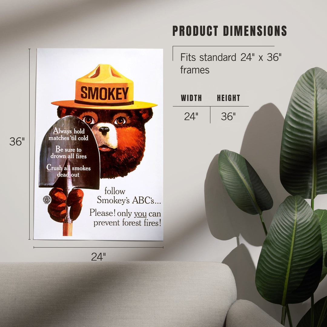 Smokey Bear, ABCs, Shovels, Officially Licensed Vintage Poster, Art & Giclee Prints Art Lantern Press