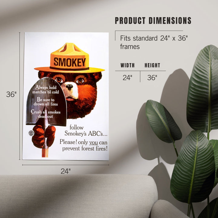 Smokey Bear, ABCs, Shovels, Officially Licensed Vintage Poster, Art & Giclee Prints Art Lantern Press