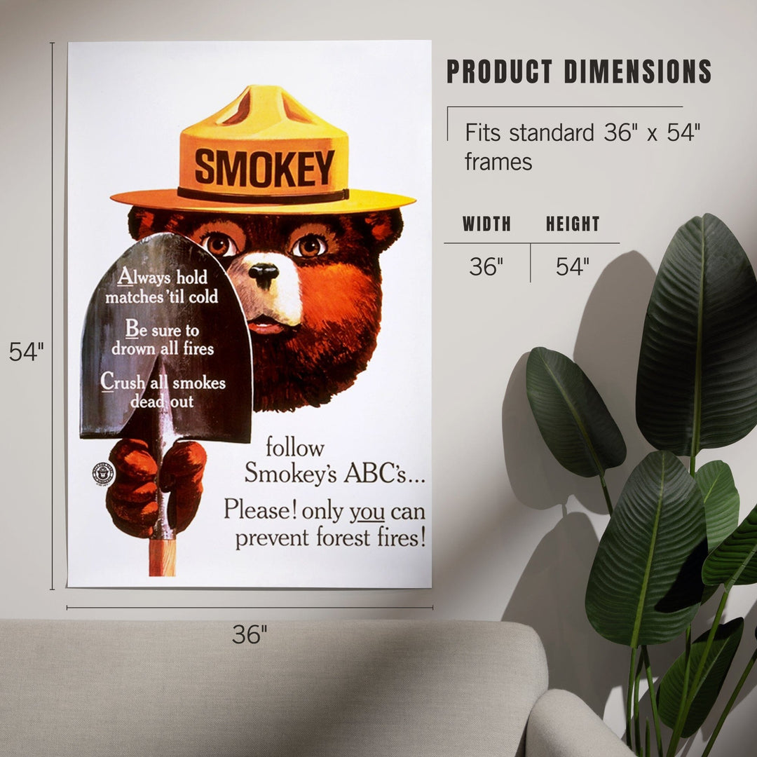 Smokey Bear, ABCs, Shovels, Officially Licensed Vintage Poster, Art & Giclee Prints Art Lantern Press