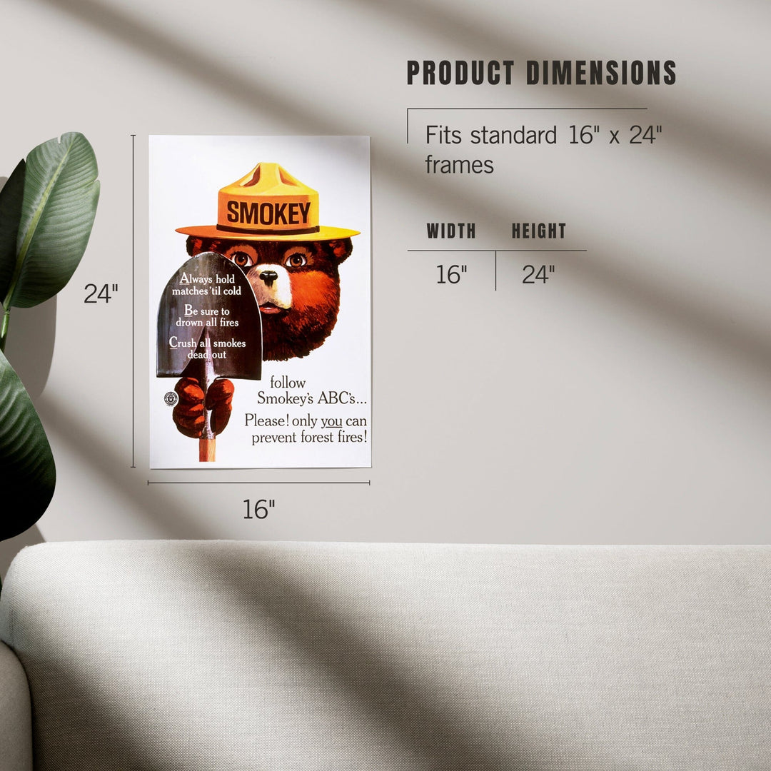 Smokey Bear, ABCs, Shovels, Officially Licensed Vintage Poster, Art & Giclee Prints Art Lantern Press