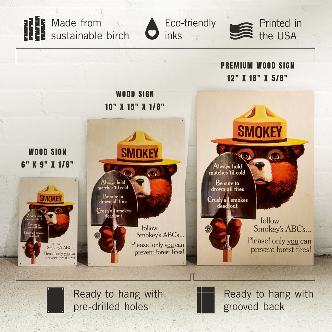 Smokey Bear, ABCs, Shovels, Vintage Poster, Wood Signs and Postcards Wood Lantern Press