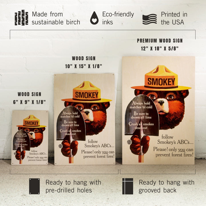 Smokey Bear, ABCs, Shovels, Vintage Poster, Wood Signs and Postcards Wood Lantern Press