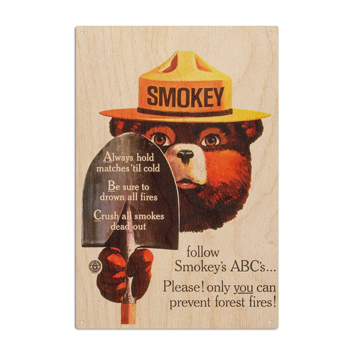 Smokey Bear, ABCs, Shovels, Vintage Poster, Wood Signs and Postcards Wood Lantern Press 6x9 Wood Sign