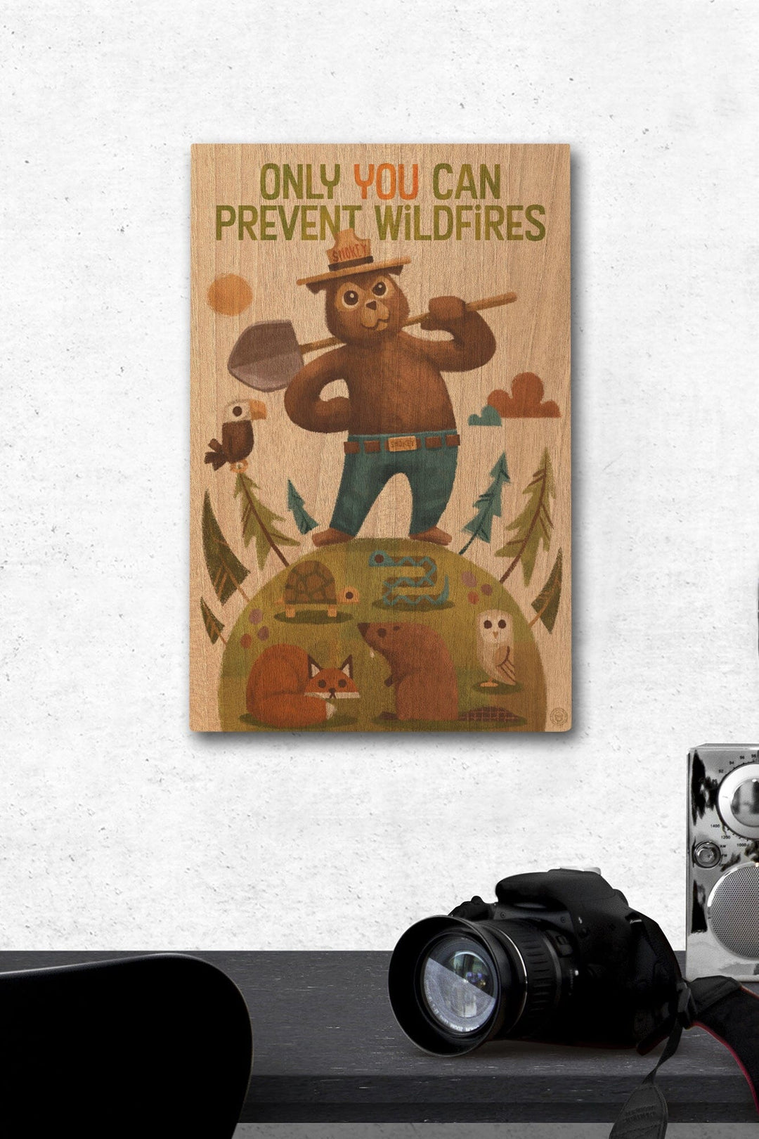 Smokey Bear and Friends, Lantern Press Artwork, Wood Signs and Postcards Wood Lantern Press 12 x 18 Wood Gallery Print