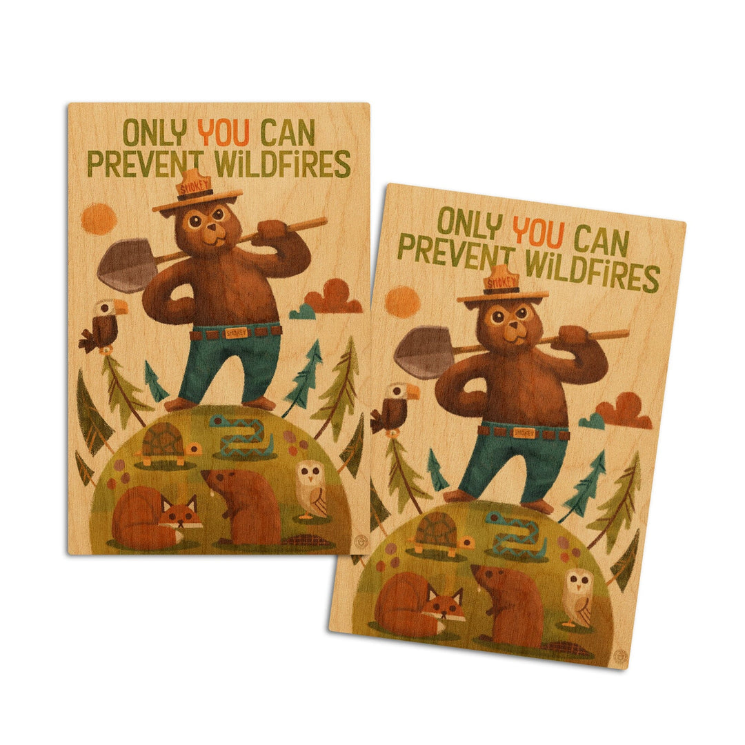 Smokey Bear and Friends, Lantern Press Artwork, Wood Signs and Postcards Wood Lantern Press 4x6 Wood Postcard Set