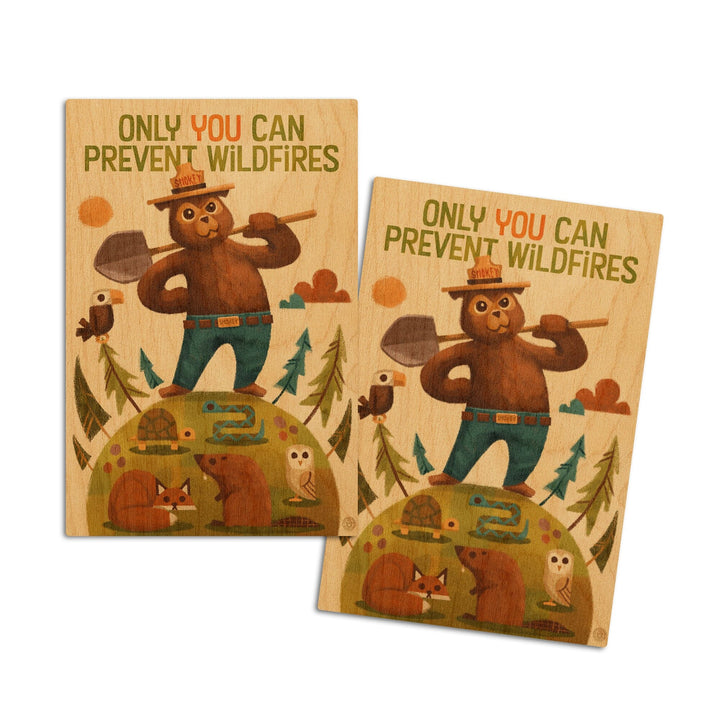 Smokey Bear and Friends, Lantern Press Artwork, Wood Signs and Postcards Wood Lantern Press 4x6 Wood Postcard Set