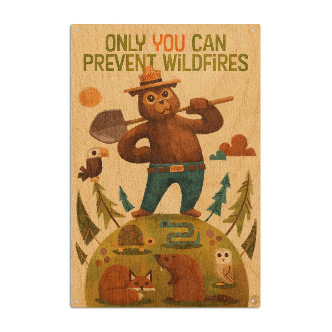 Smokey Bear and Friends, Lantern Press Artwork, Wood Signs and Postcards Wood Lantern Press 6x9 Wood Sign