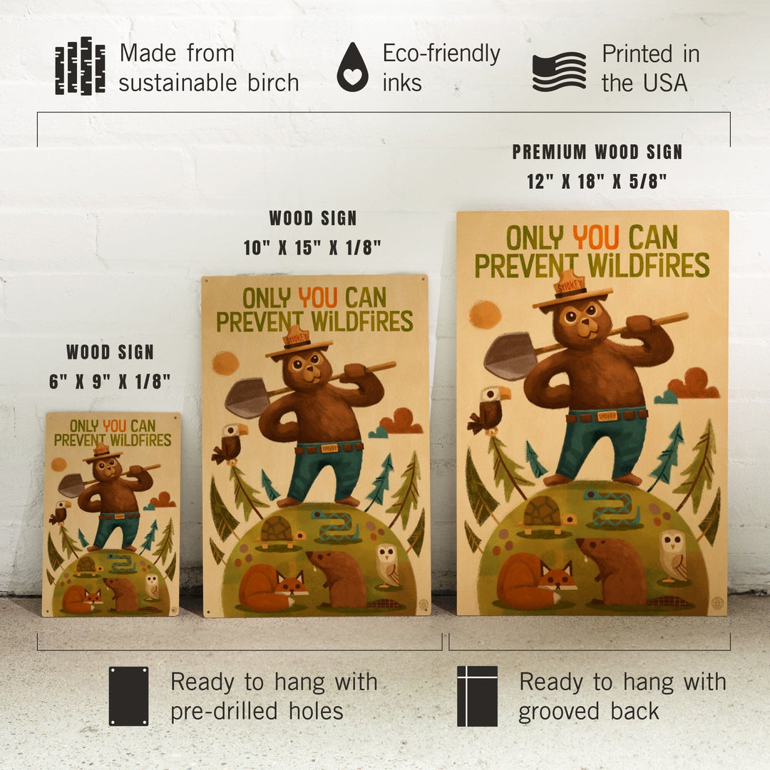 Smokey Bear and Friends, Lantern Press Artwork, Wood Signs and Postcards Wood Lantern Press