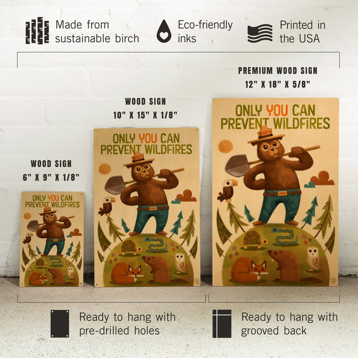 Smokey Bear and Friends, Lantern Press Artwork, Wood Signs and Postcards Wood Lantern Press