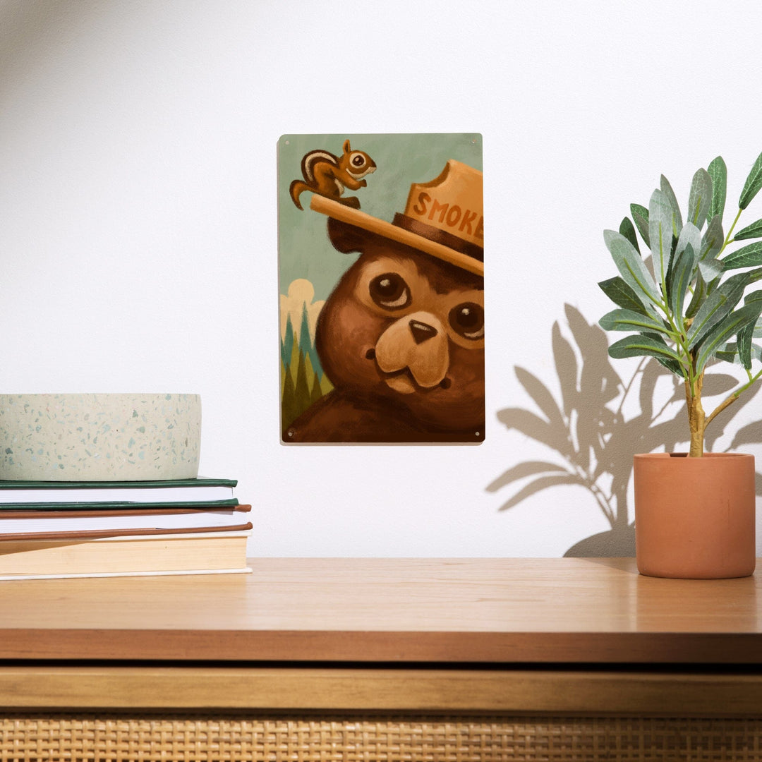 Smokey Bear and Squirrel, Lantern Press Artwork, Wood Signs and Postcards Wood Lantern Press