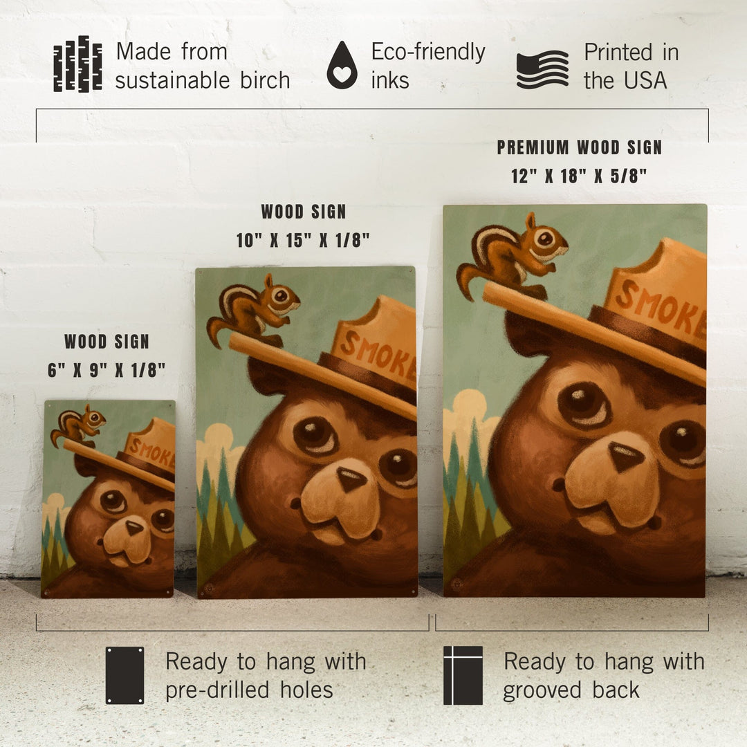 Smokey Bear and Squirrel, Lantern Press Artwork, Wood Signs and Postcards Wood Lantern Press