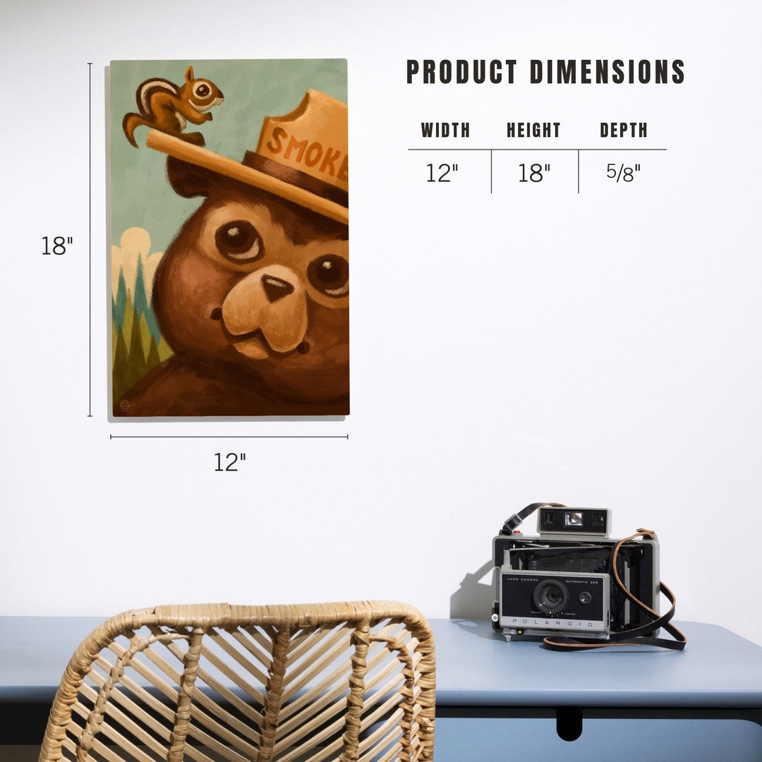 Smokey Bear and Squirrel, Lantern Press Artwork, Wood Signs and Postcards Wood Lantern Press