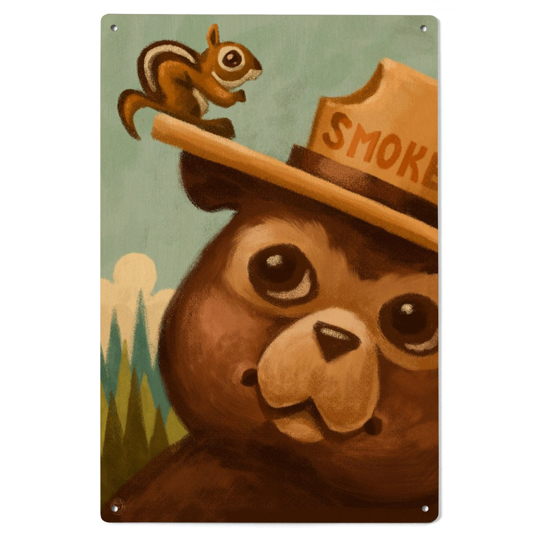 Smokey Bear and Squirrel, Lantern Press Artwork, Wood Signs and Postcards Wood Lantern Press