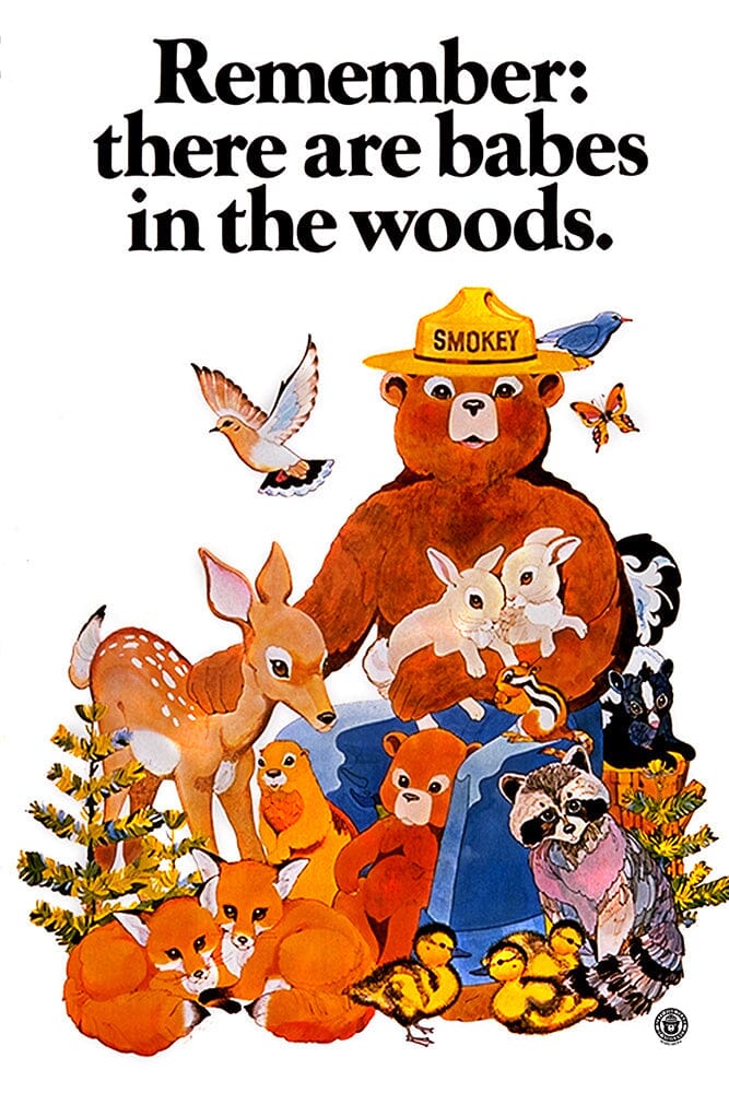Smokey Bear, Babes in the Woods, Vintage Poster Art Lantern Press 16 x 24 Giclee Print
