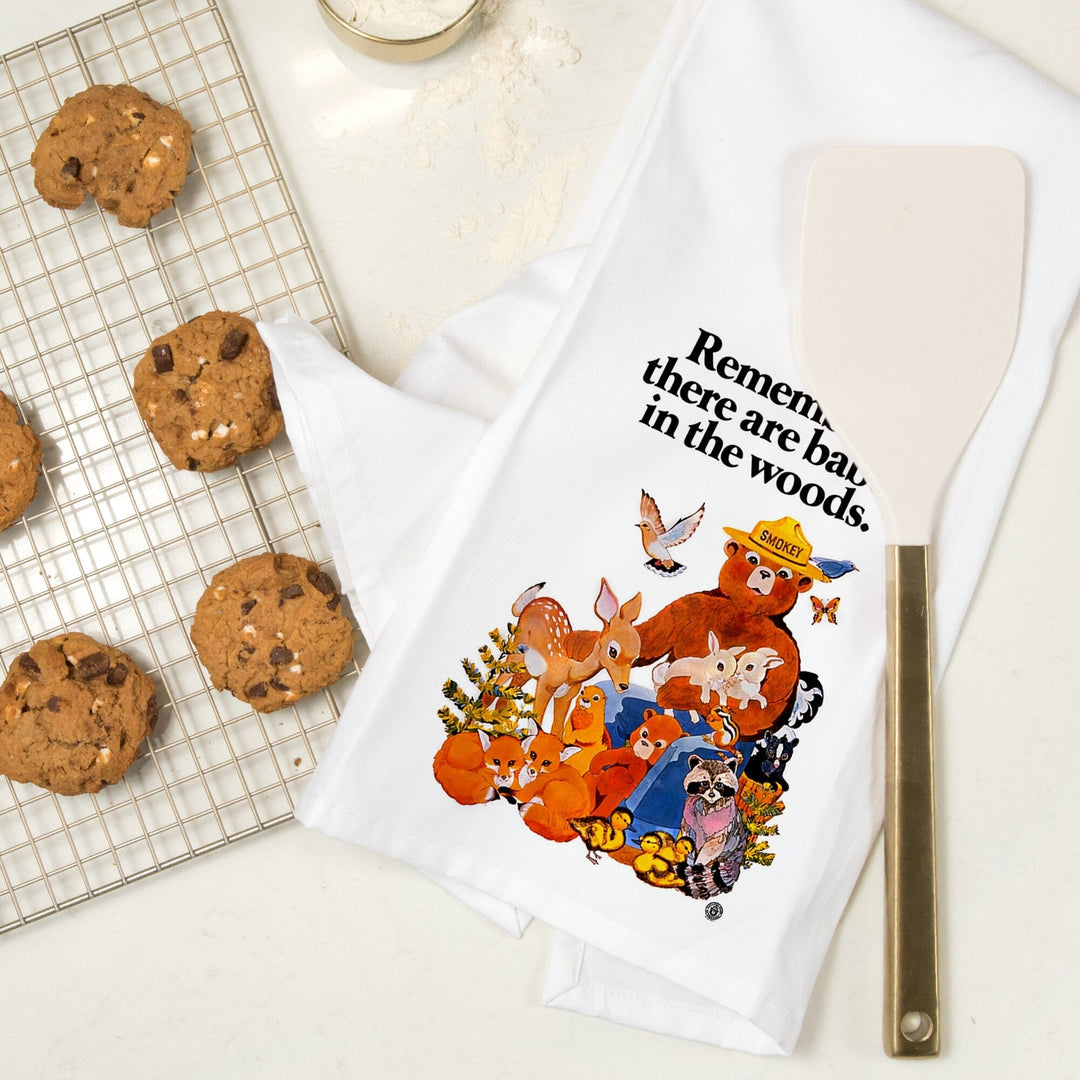 Smokey Bear, Babes in the Woods, Vintage Poster, Organic Cotton Kitchen Tea Towels Kitchen Lantern Press