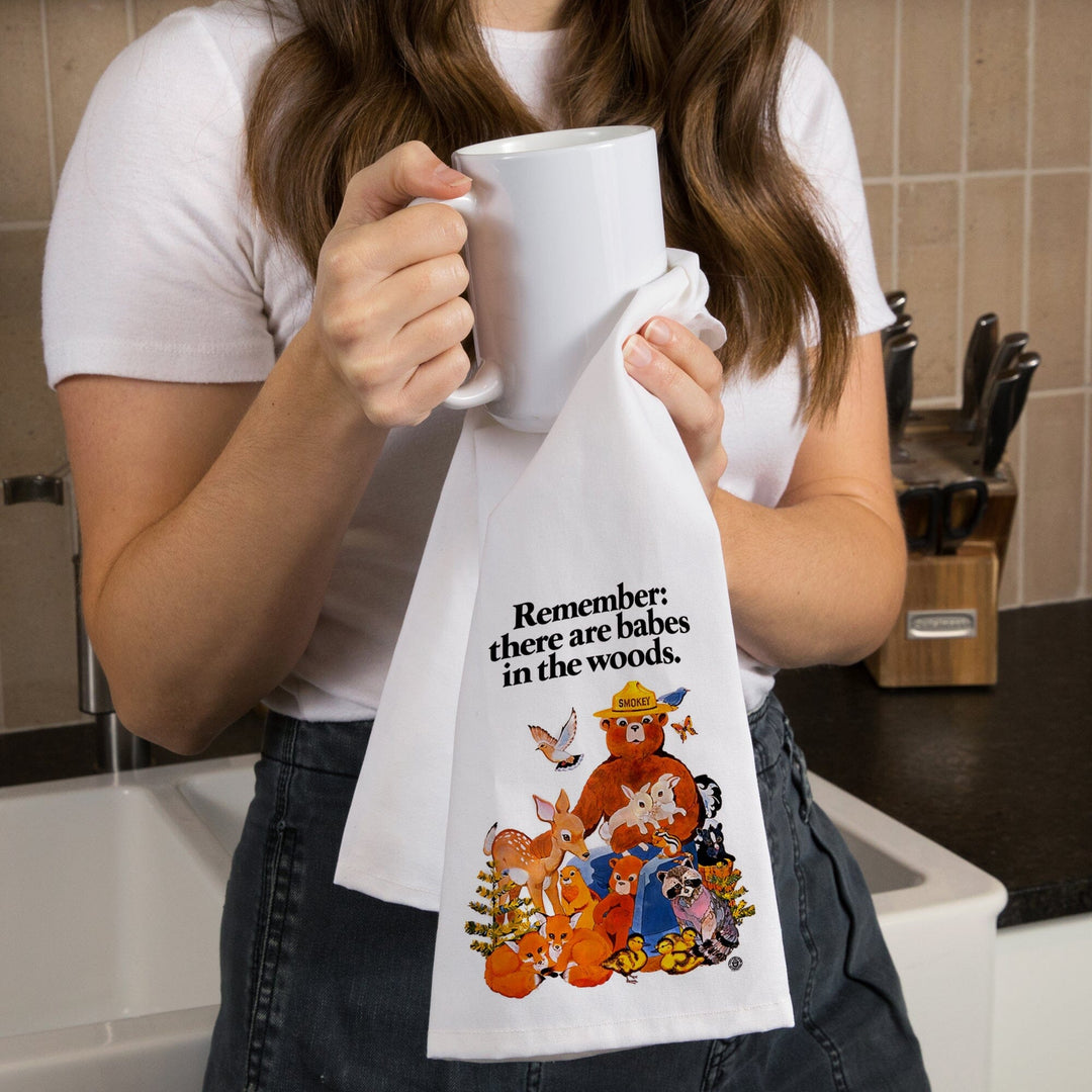 Smokey Bear, Babes in the Woods, Vintage Poster, Organic Cotton Kitchen Tea Towels Kitchen Lantern Press