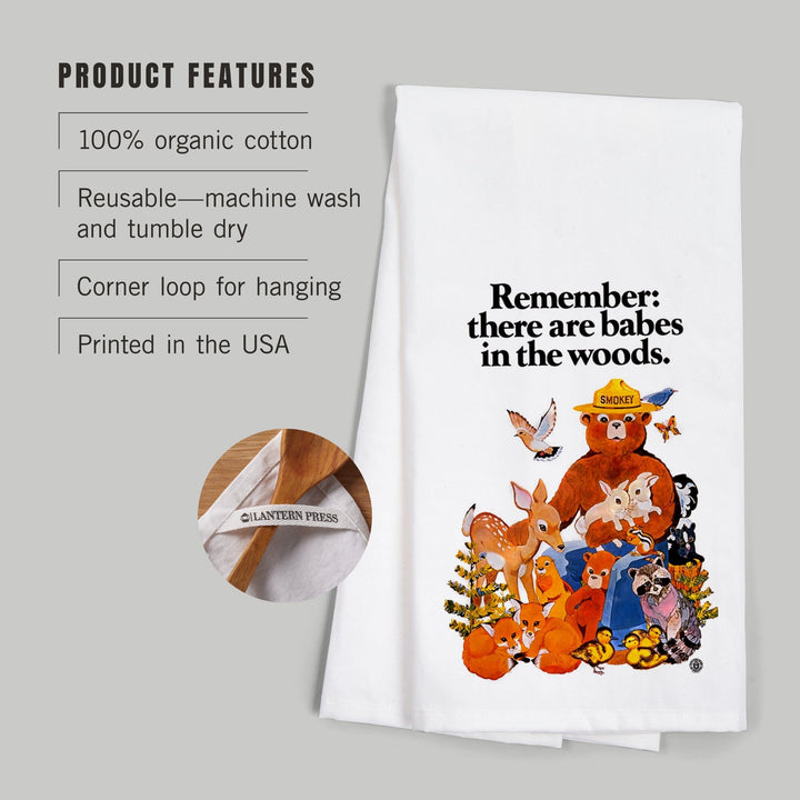 Smokey Bear, Babes in the Woods, Vintage Poster, Organic Cotton Kitchen Tea Towels Kitchen Lantern Press