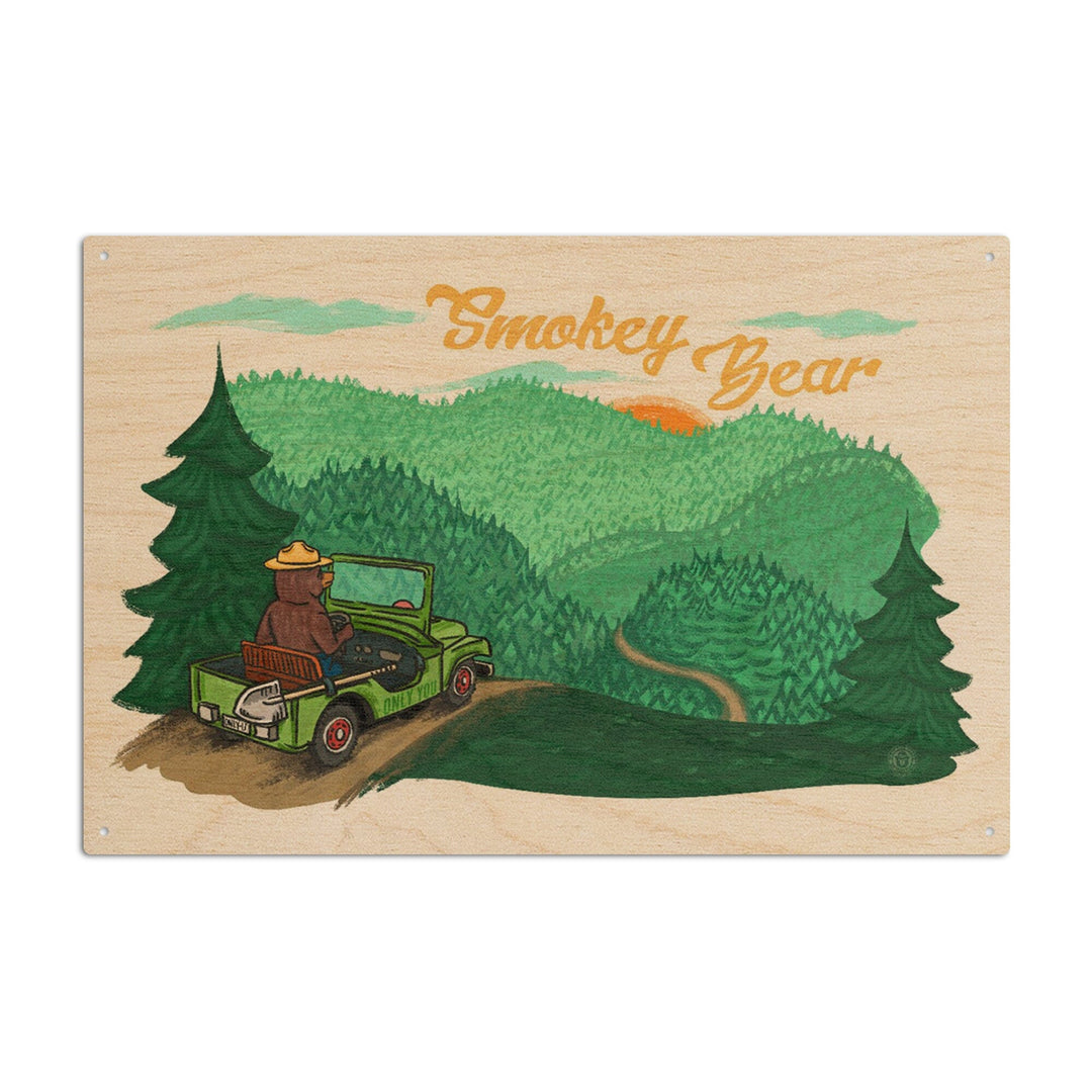 Smokey Bear Driving, Lantern Press Artwork, Wood Signs and Postcards Wood Lantern Press 10 x 15 Wood Sign