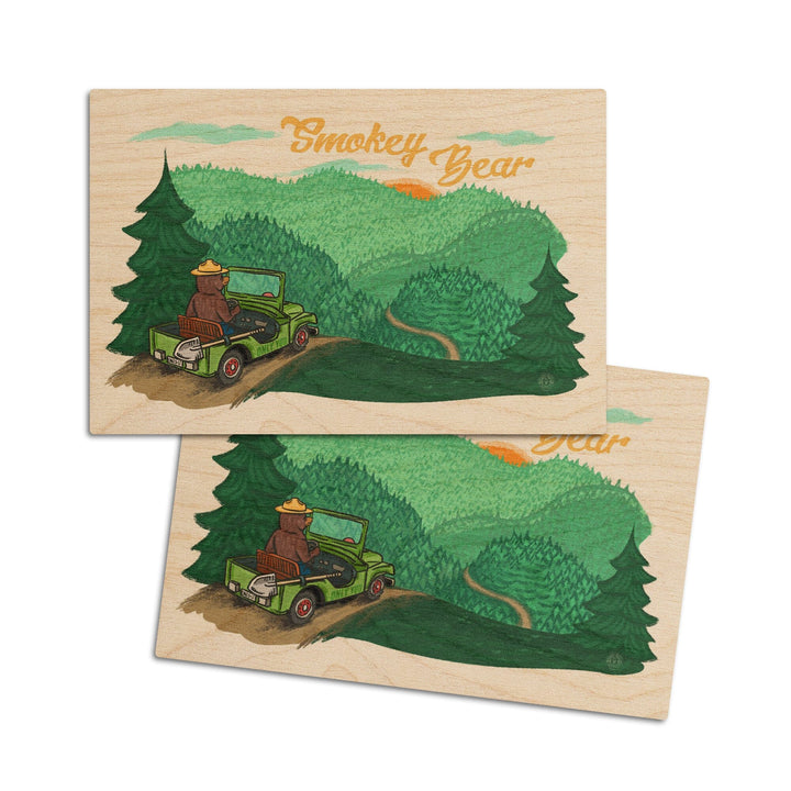 Smokey Bear Driving, Lantern Press Artwork, Wood Signs and Postcards Wood Lantern Press 4x6 Wood Postcard Set
