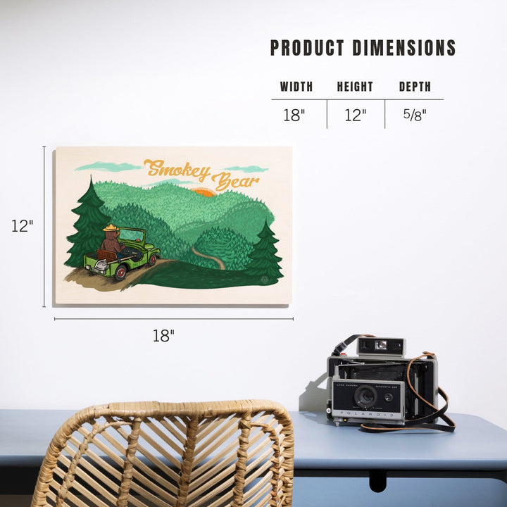 Smokey Bear Driving, Lantern Press Artwork, Wood Signs and Postcards Wood Lantern Press