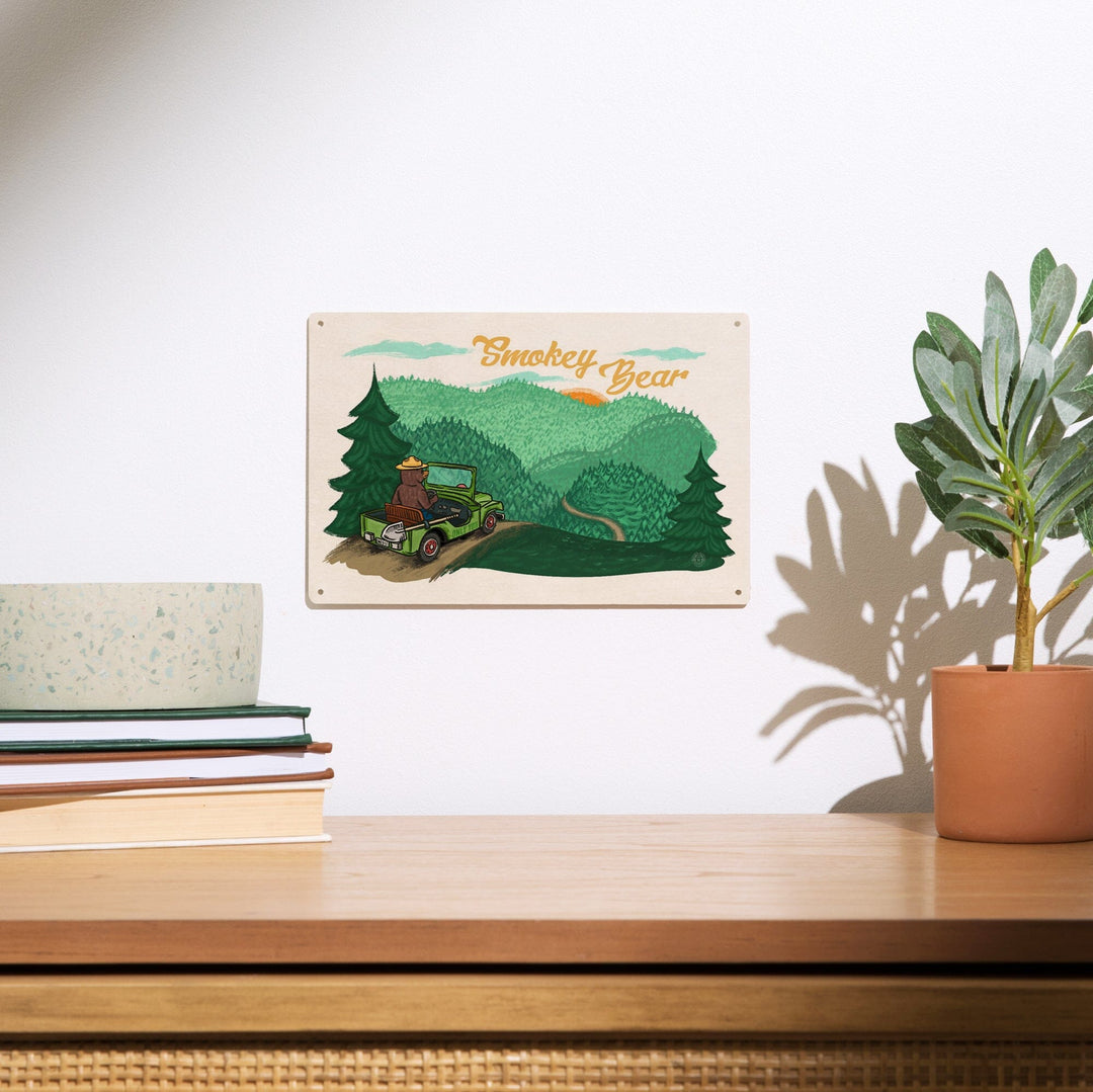 Smokey Bear Driving, Lantern Press Artwork, Wood Signs and Postcards Wood Lantern Press