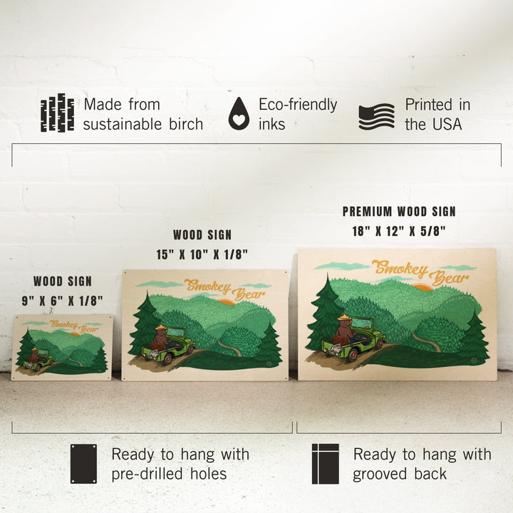 Smokey Bear Driving, Lantern Press Artwork, Wood Signs and Postcards Wood Lantern Press