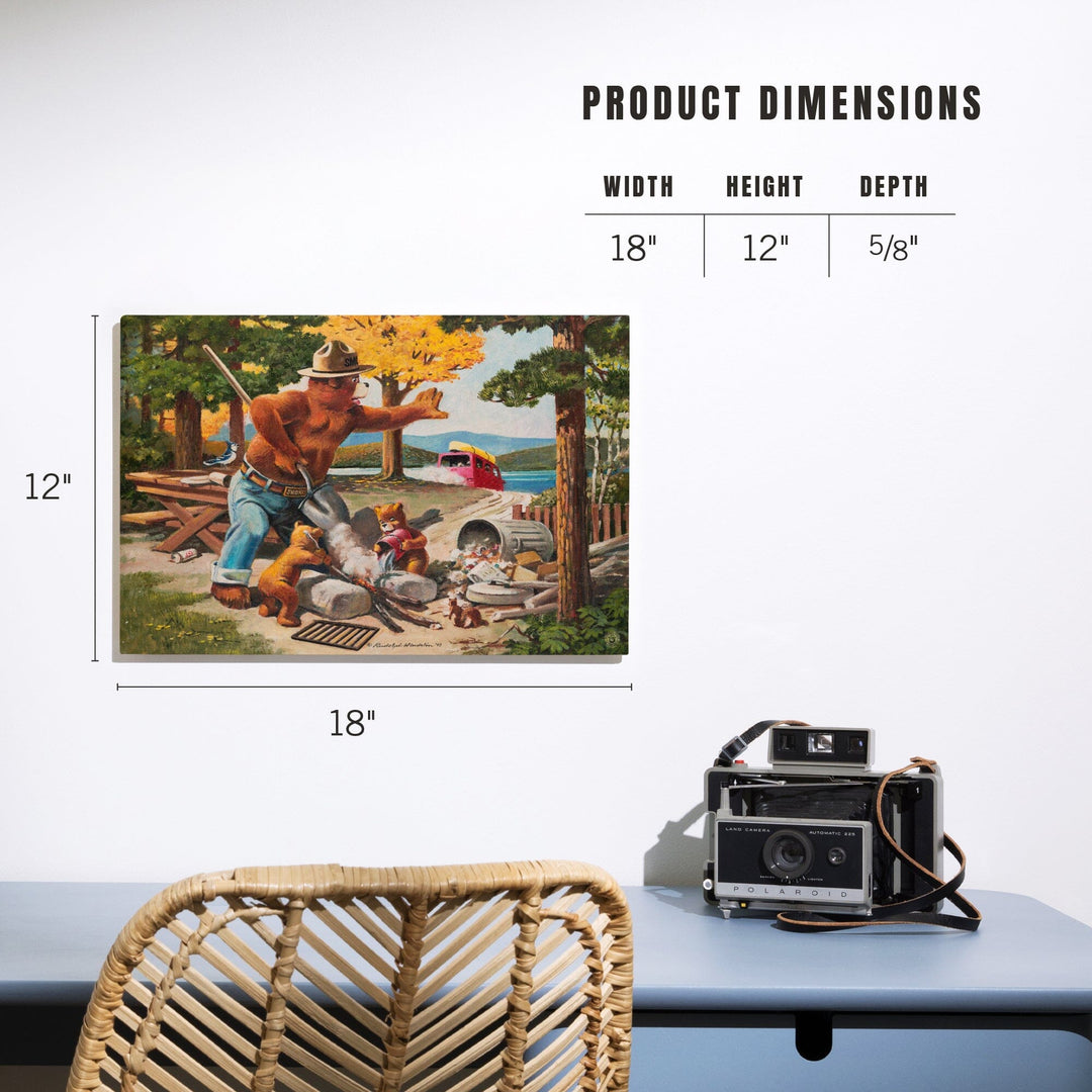Smokey Bear, Extinguishing Left Campfire, Vintage Poster, Wood Signs and Postcards Wood Lantern Press