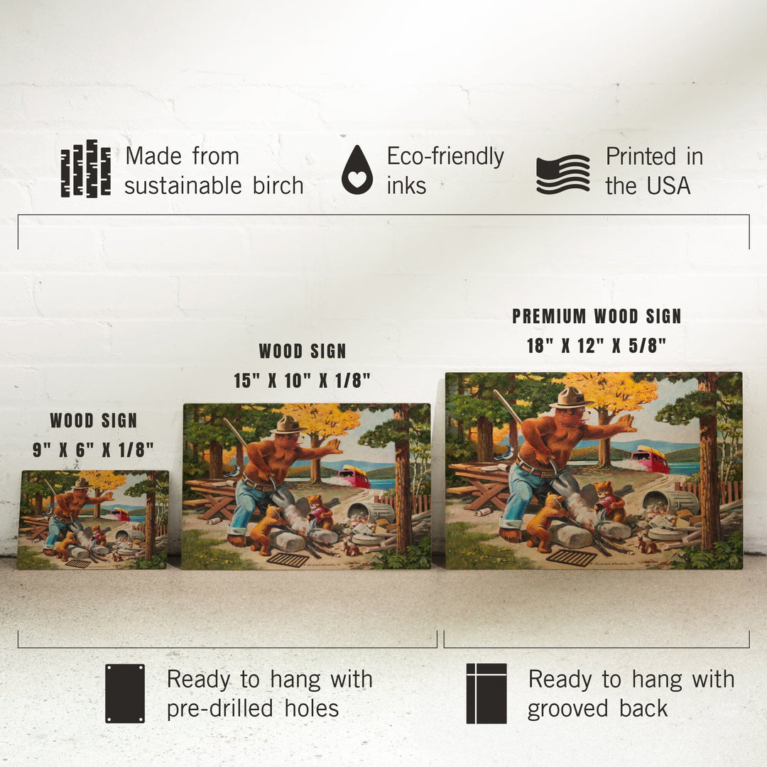 Smokey Bear, Extinguishing Left Campfire, Vintage Poster, Wood Signs and Postcards Wood Lantern Press