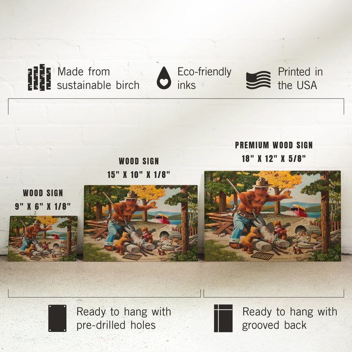 Smokey Bear, Extinguishing Left Campfire, Vintage Poster, Wood Signs and Postcards Wood Lantern Press