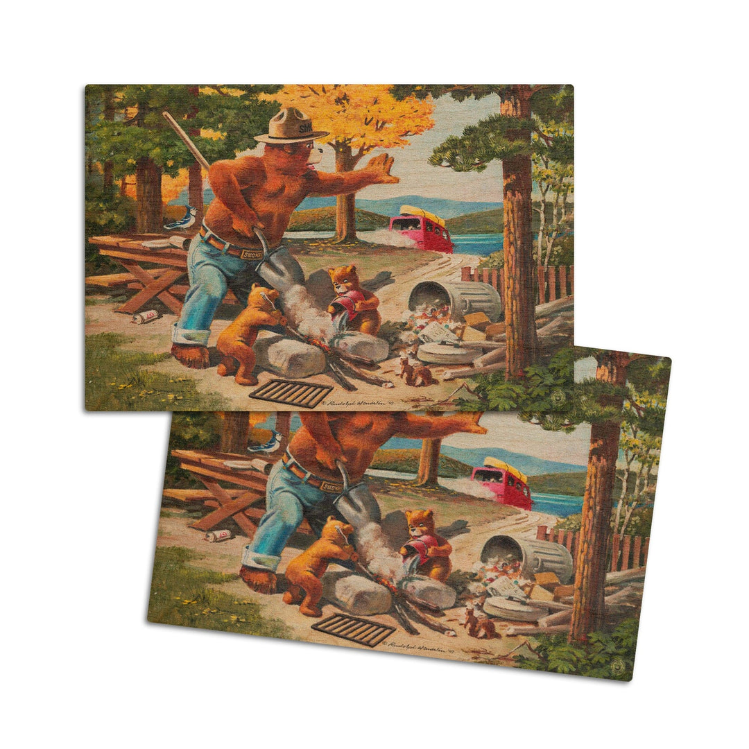 Smokey Bear, Extinguishing Left Campfire, Vintage Poster, Wood Signs and Postcards Wood Lantern Press 4x6 Wood Postcard Set