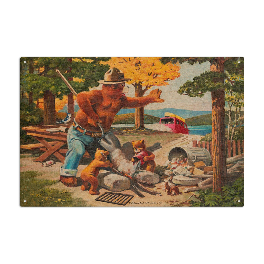 Smokey Bear, Extinguishing Left Campfire, Vintage Poster, Wood Signs and Postcards Wood Lantern Press 6x9 Wood Sign