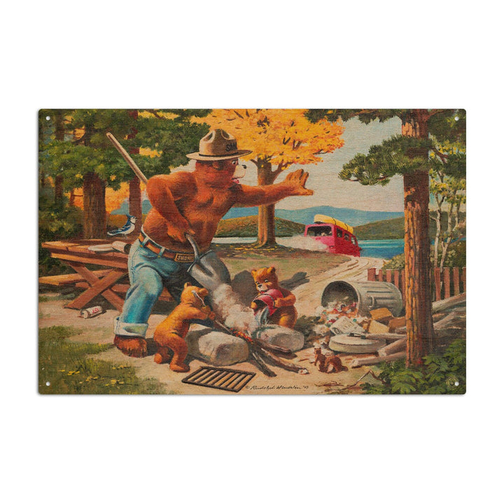 Smokey Bear, Extinguishing Left Campfire, Vintage Poster, Wood Signs and Postcards Wood Lantern Press 6x9 Wood Sign