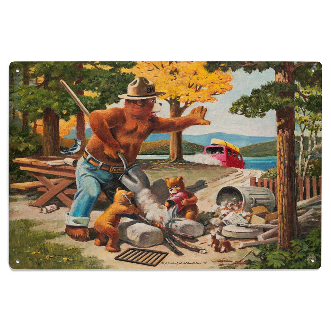 Smokey Bear, Extinguishing Left Campfire, Vintage Poster, Wood Signs and Postcards Wood Lantern Press