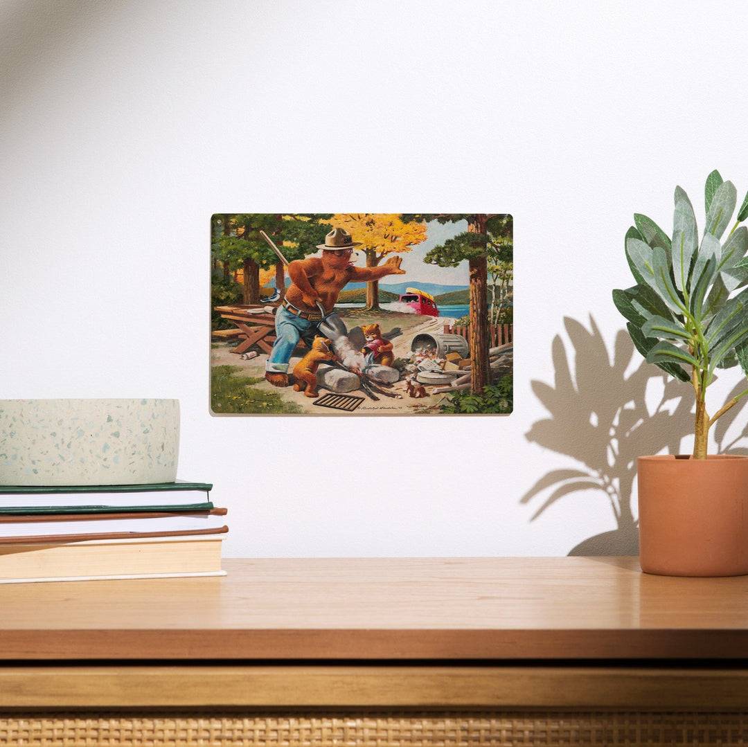 Smokey Bear, Extinguishing Left Campfire, Vintage Poster, Wood Signs and Postcards Wood Lantern Press