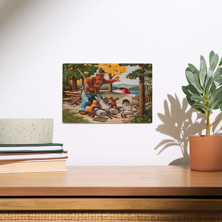 Smokey Bear, Extinguishing Left Campfire, Vintage Poster, Wood Signs and Postcards Wood Lantern Press