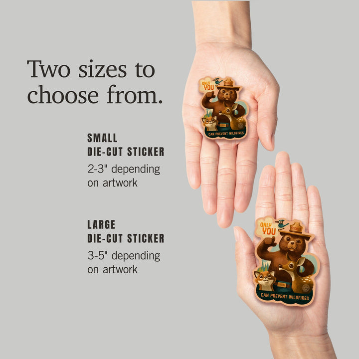 Smokey Bear & Friends, Only You Can Prevent Wildfires, Contour, Lantern Press Artwork, Vinyl Sticker Sticker Lantern Press