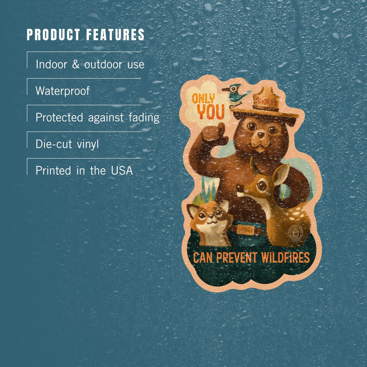 Smokey Bear & Friends, Only You, Contour, Lantern Press Artwork, Vinyl Sticker Sticker Lantern Press