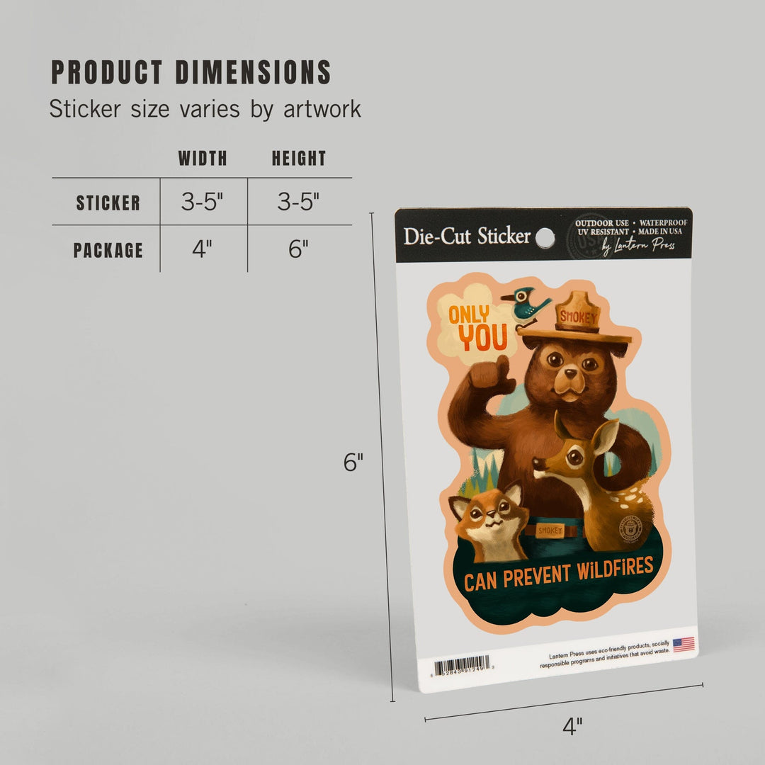 Smokey Bear & Friends, Only You, Contour, Lantern Press Artwork, Vinyl Sticker Sticker Lantern Press