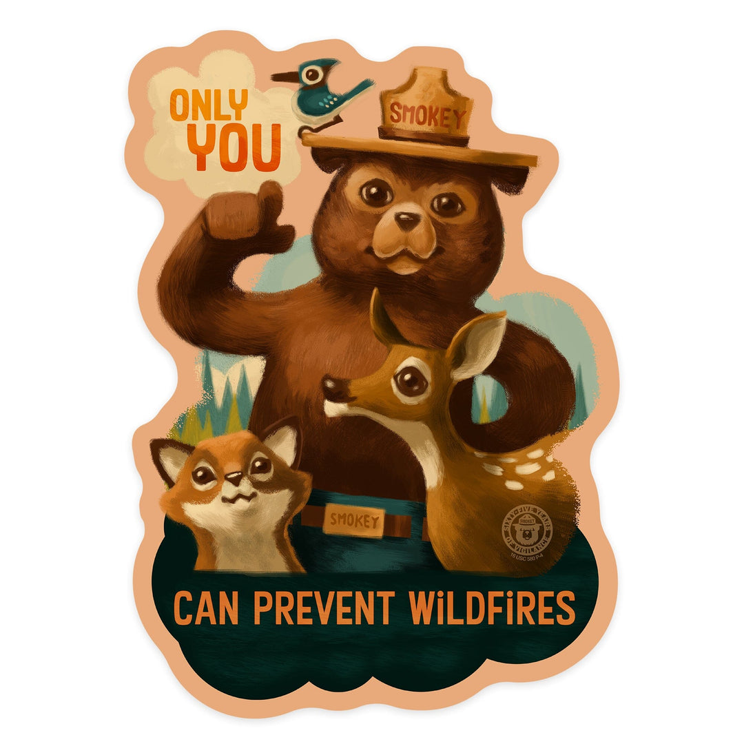 Smokey Bear & Friends, Only You, Contour, Lantern Press Artwork, Vinyl Sticker Sticker Lantern Press
