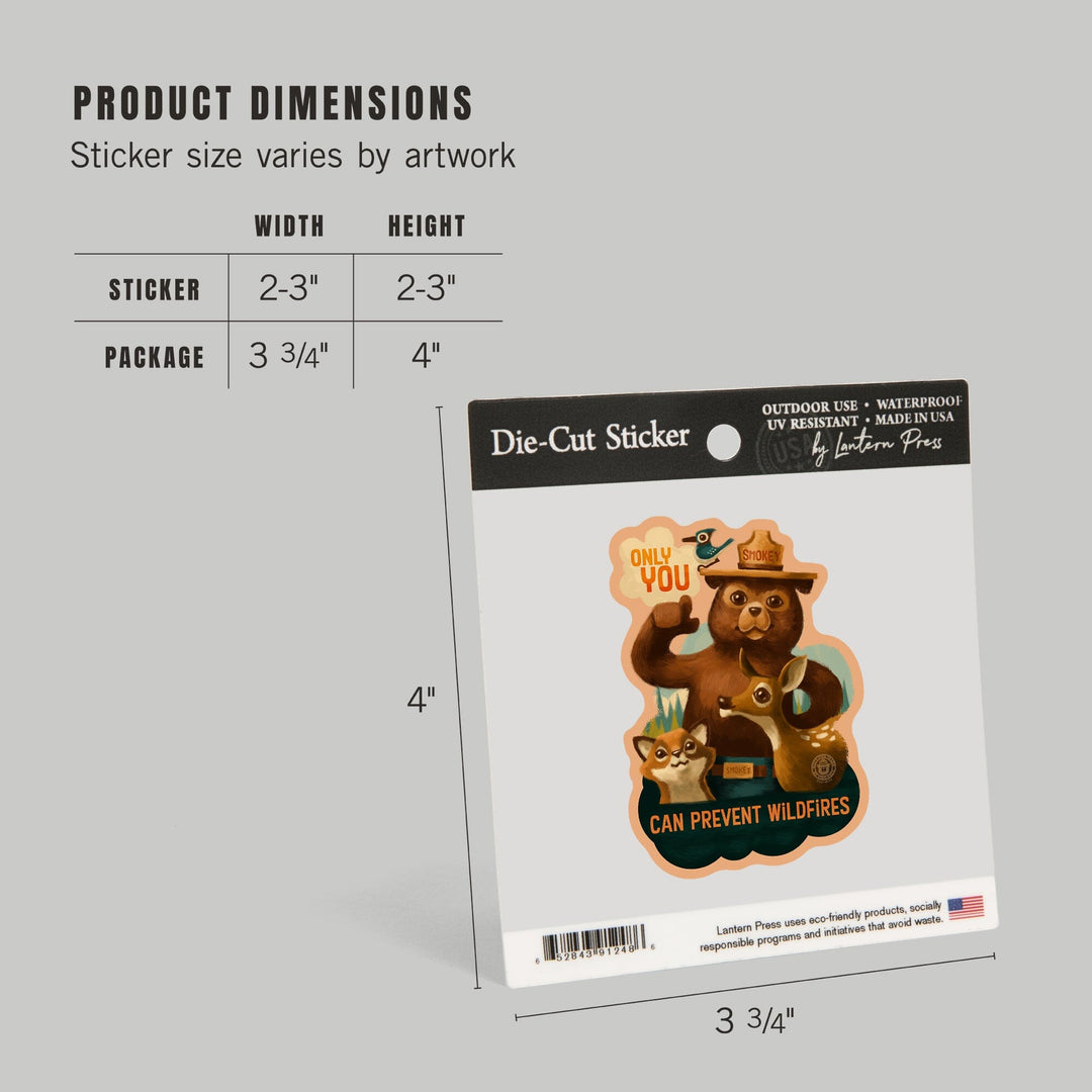 Smokey Bear & Friends, Only You, Contour, Lantern Press Artwork, Vinyl Sticker Sticker Lantern Press