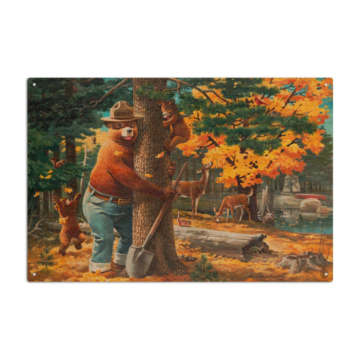 Smokey Bear Hugging Tree, Lantern Press Artwork, Wood Signs and Postcards Wood Lantern Press 10 x 15 Wood Sign