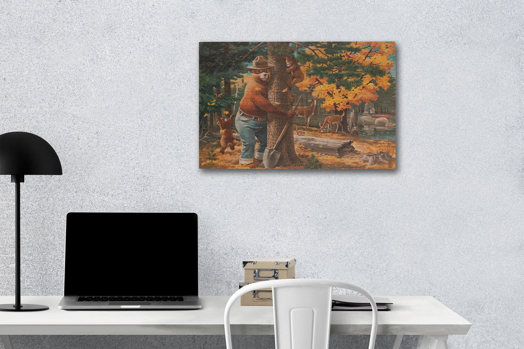 Smokey Bear Hugging Tree, Lantern Press Artwork, Wood Signs and Postcards Wood Lantern Press 12 x 18 Wood Gallery Print