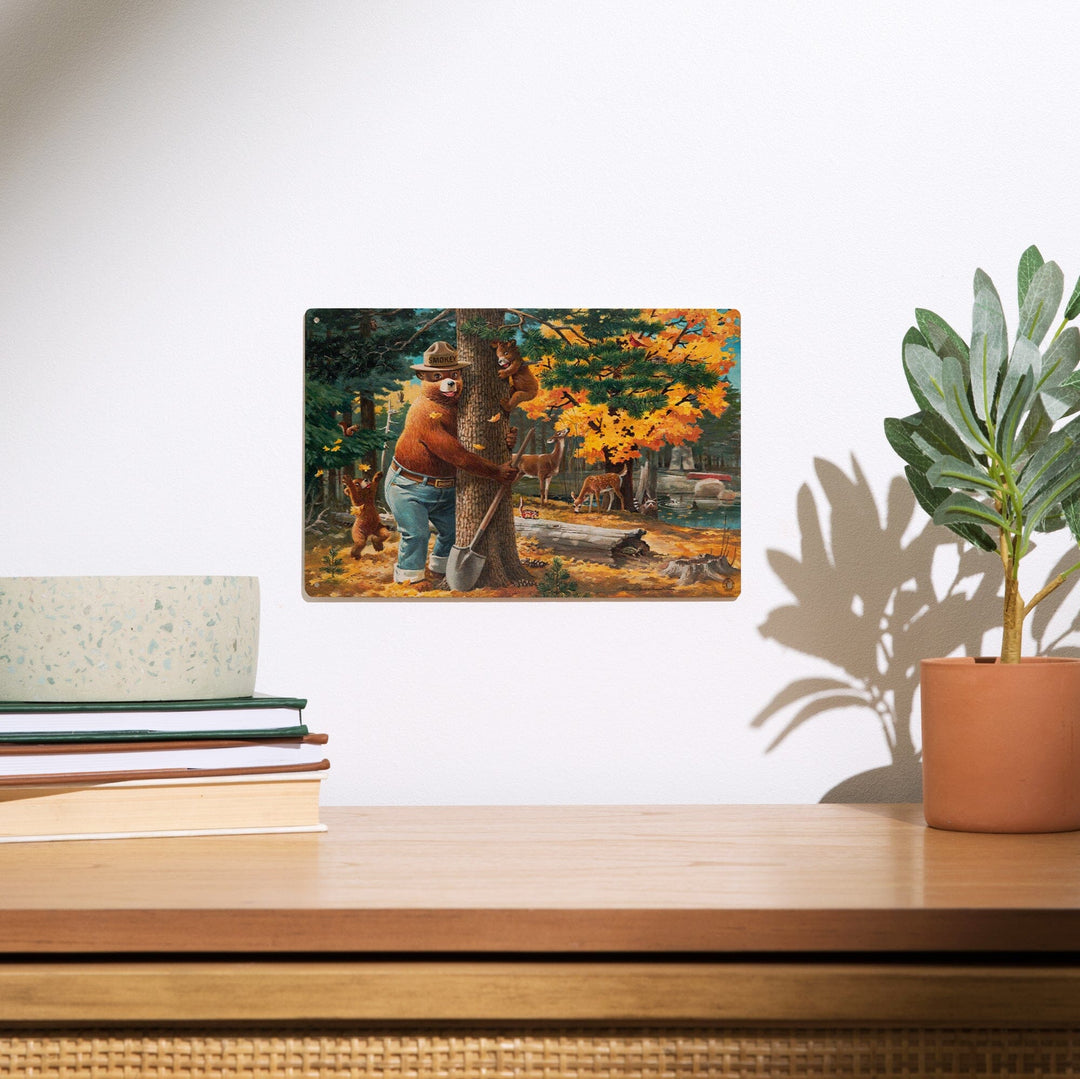 Smokey Bear Hugging Tree, Lantern Press Artwork, Wood Signs and Postcards Wood Lantern Press