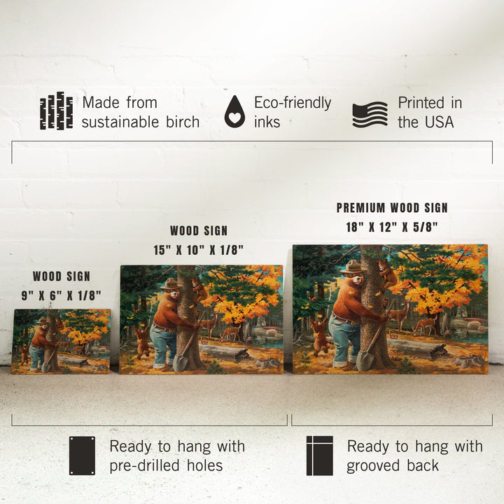 Smokey Bear Hugging Tree, Lantern Press Artwork, Wood Signs and Postcards Wood Lantern Press