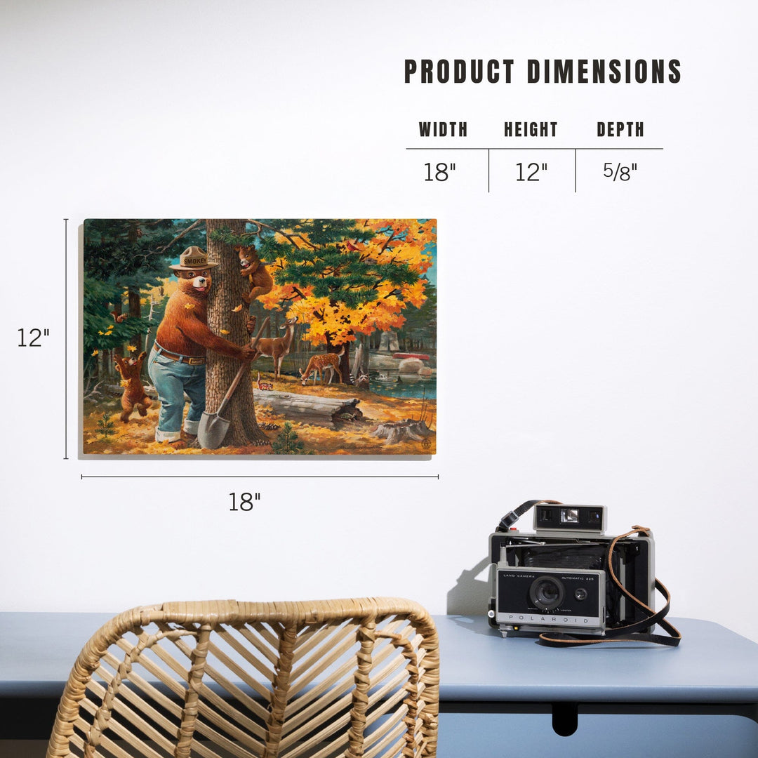 Smokey Bear Hugging Tree, Lantern Press Artwork, Wood Signs and Postcards Wood Lantern Press