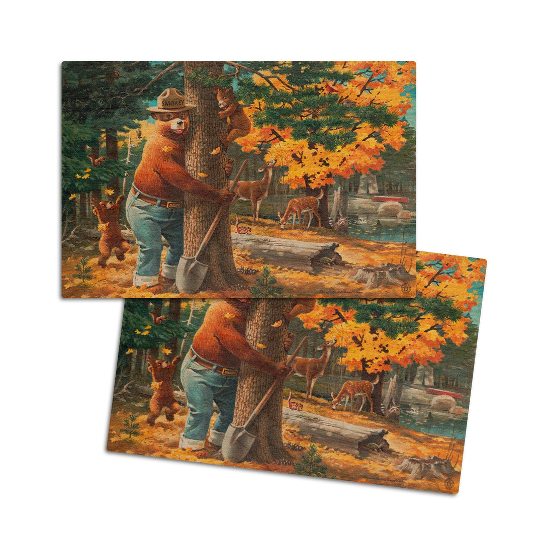 Smokey Bear Hugging Tree, Lantern Press Artwork, Wood Signs and Postcards Wood Lantern Press 4x6 Wood Postcard Set
