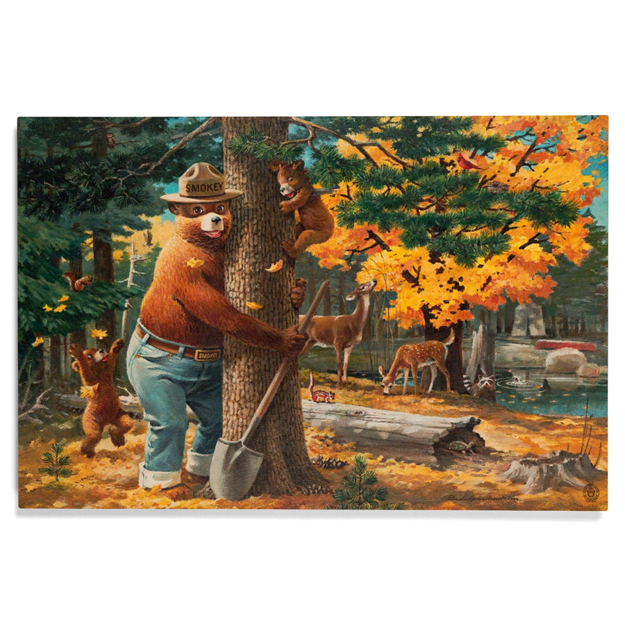 Smokey Bear Hugging Tree, Lantern Press Artwork, Wood Signs and Postcards Wood Lantern Press